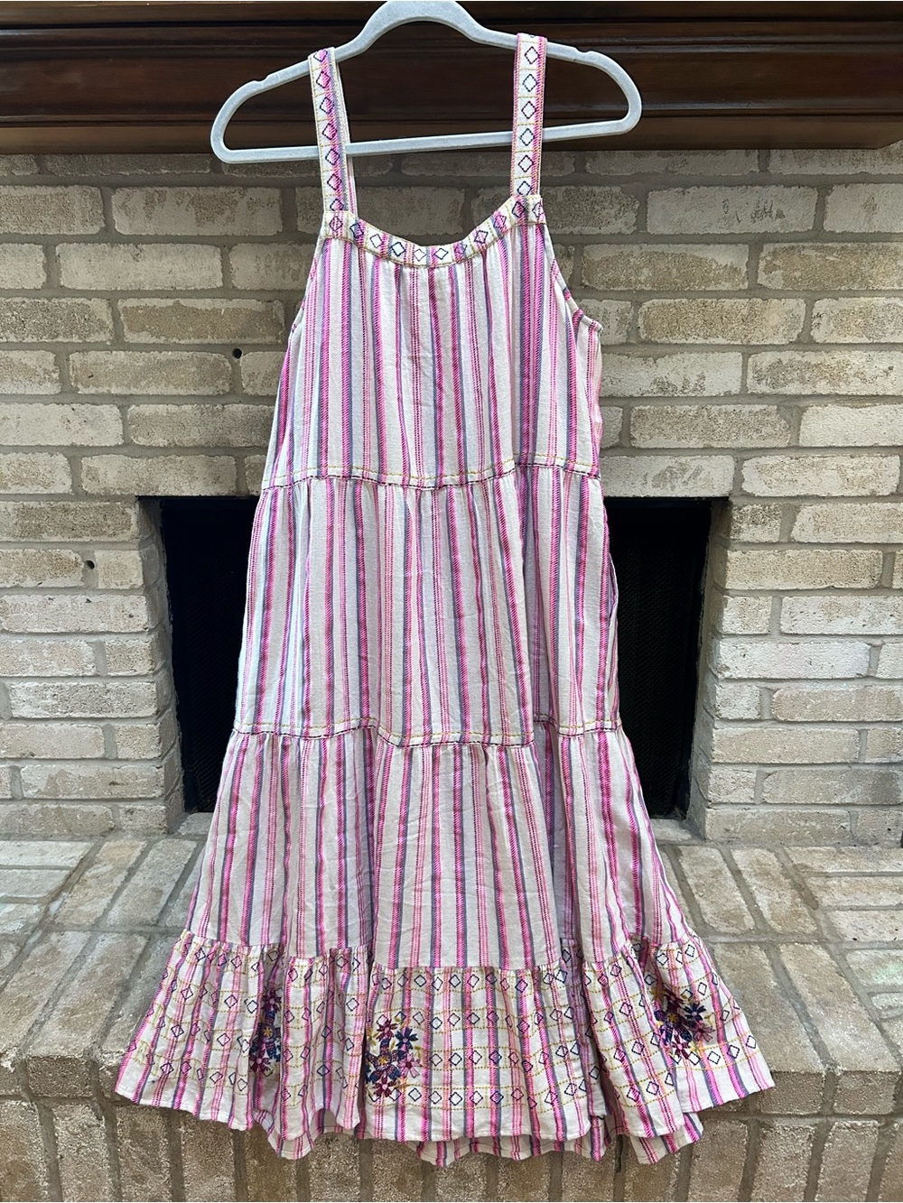 Sundance Pink Striped Embroidered Tiered Sundress EUC